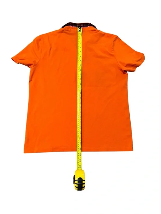 Hugo Boss Orange Polo with Plaid Collar Detail - Picture 3 of 5